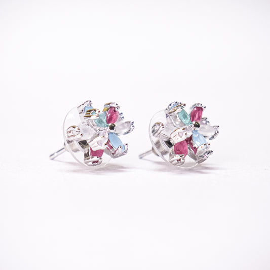 Flower Bouquet Silver Stud Top Earrings