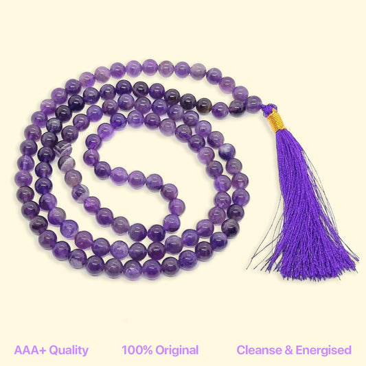 Amethyst Crystal Jaap Chanting Mala 108 Beads