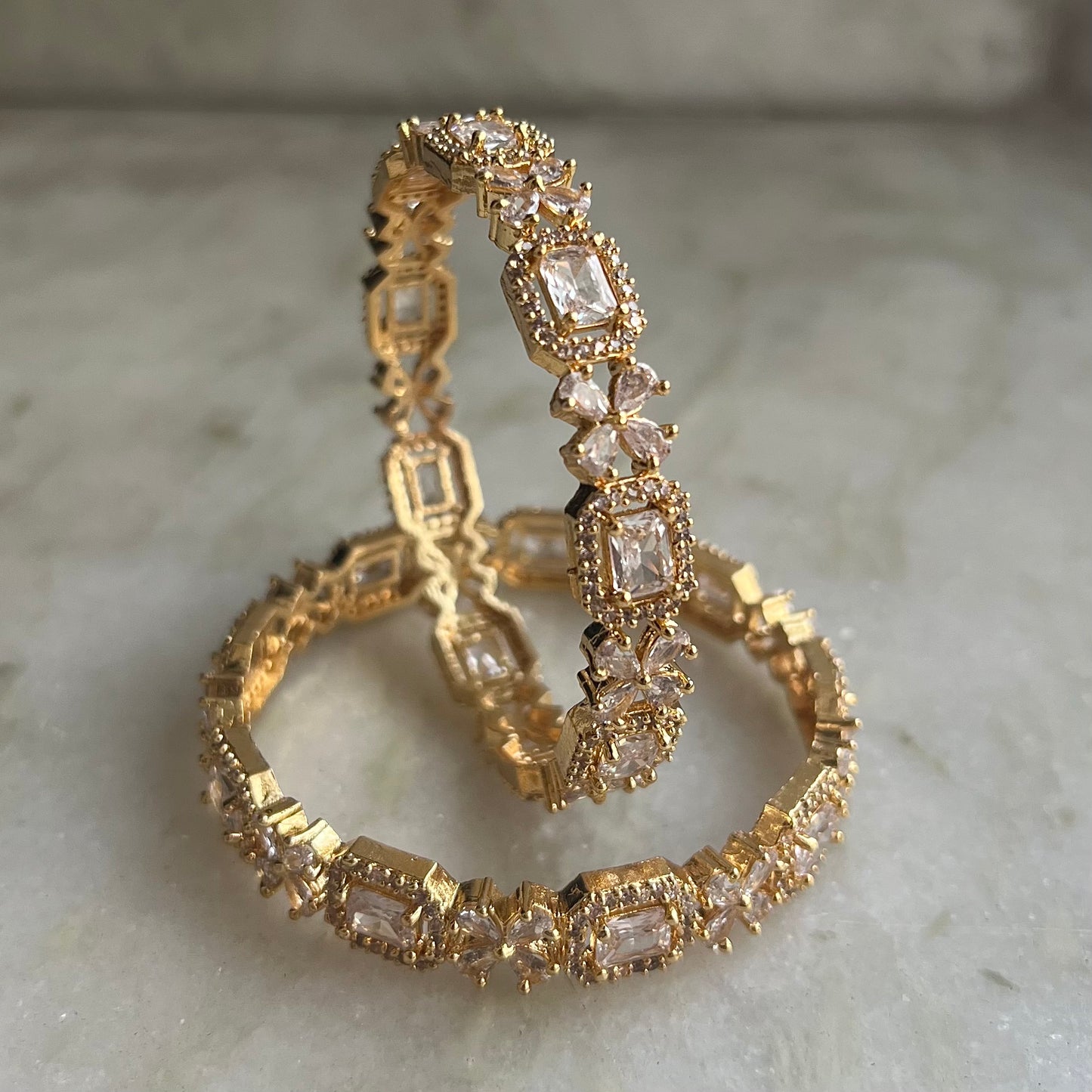 Flower Diamond Gold Bangles
