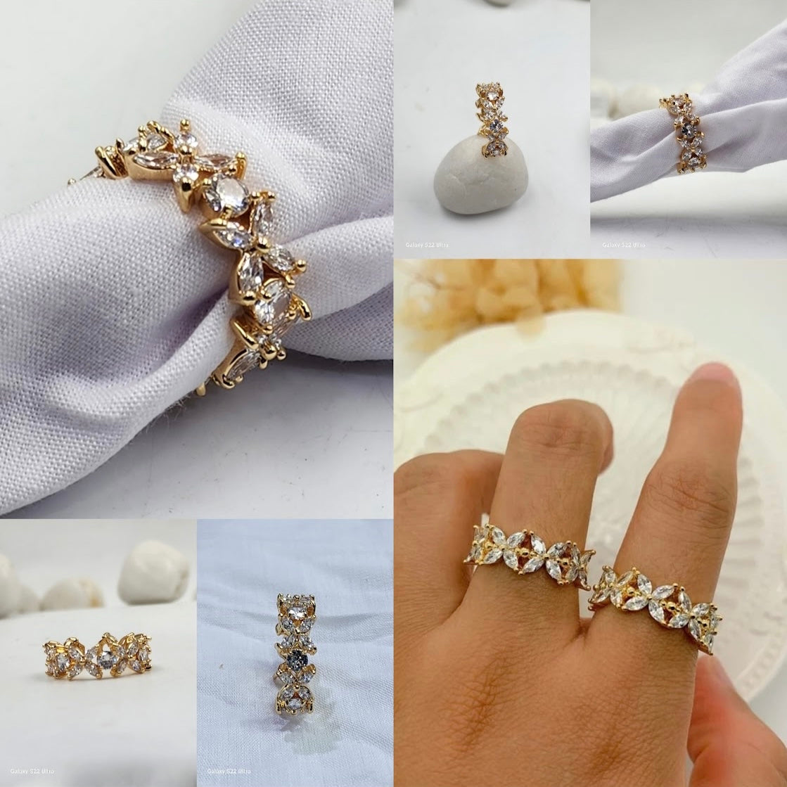 Gold Flower Zircon Ring