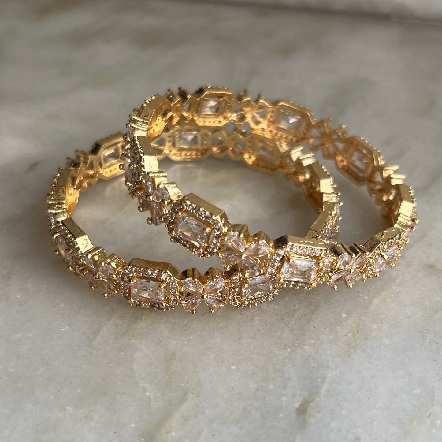 Flower Diamond Gold Bangles
