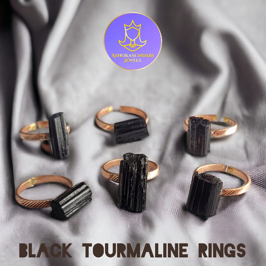 Black Tourmaline Crystal Rock Ring