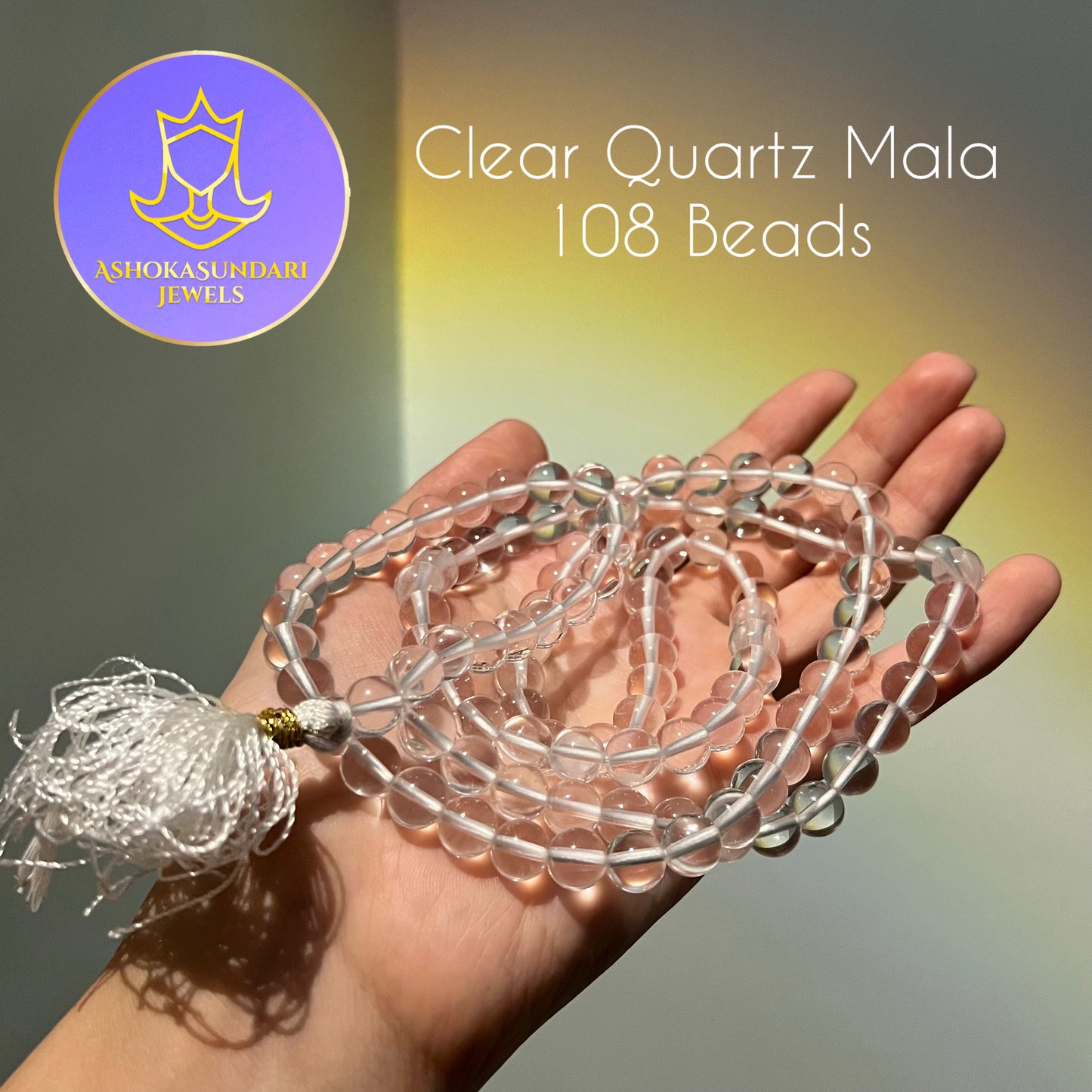 White Clear Quartz Crystal Spatik 108 Beads Mala