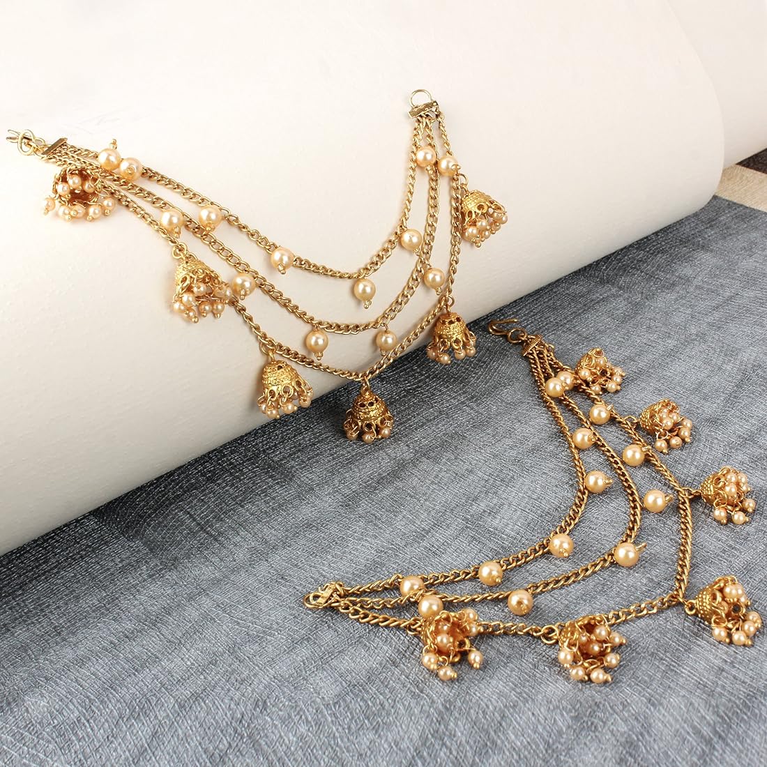 Gold Pearl Bahubali Hair Chain AshokaSundari Jewels