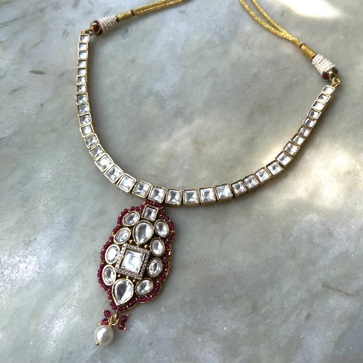 Gold Kundan with Diamond White Zircon Stone Pendant