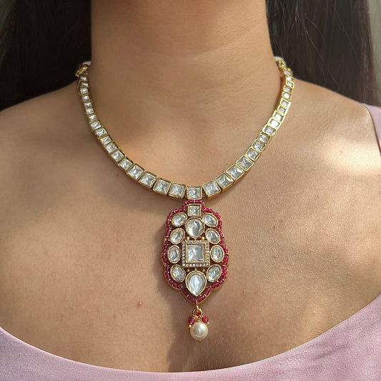 Gold Kundan with Diamond White Zircon Stone Pendant