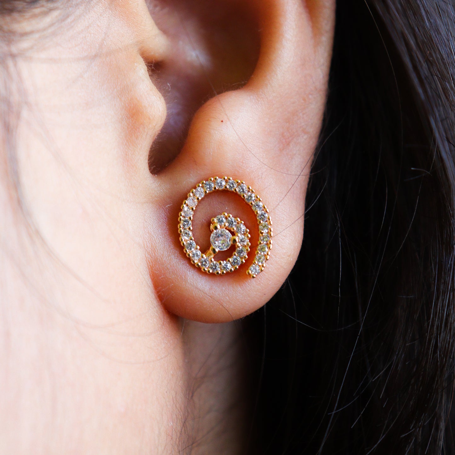 Circle Coil Chokure Rose Gold Stud Earrings Tops