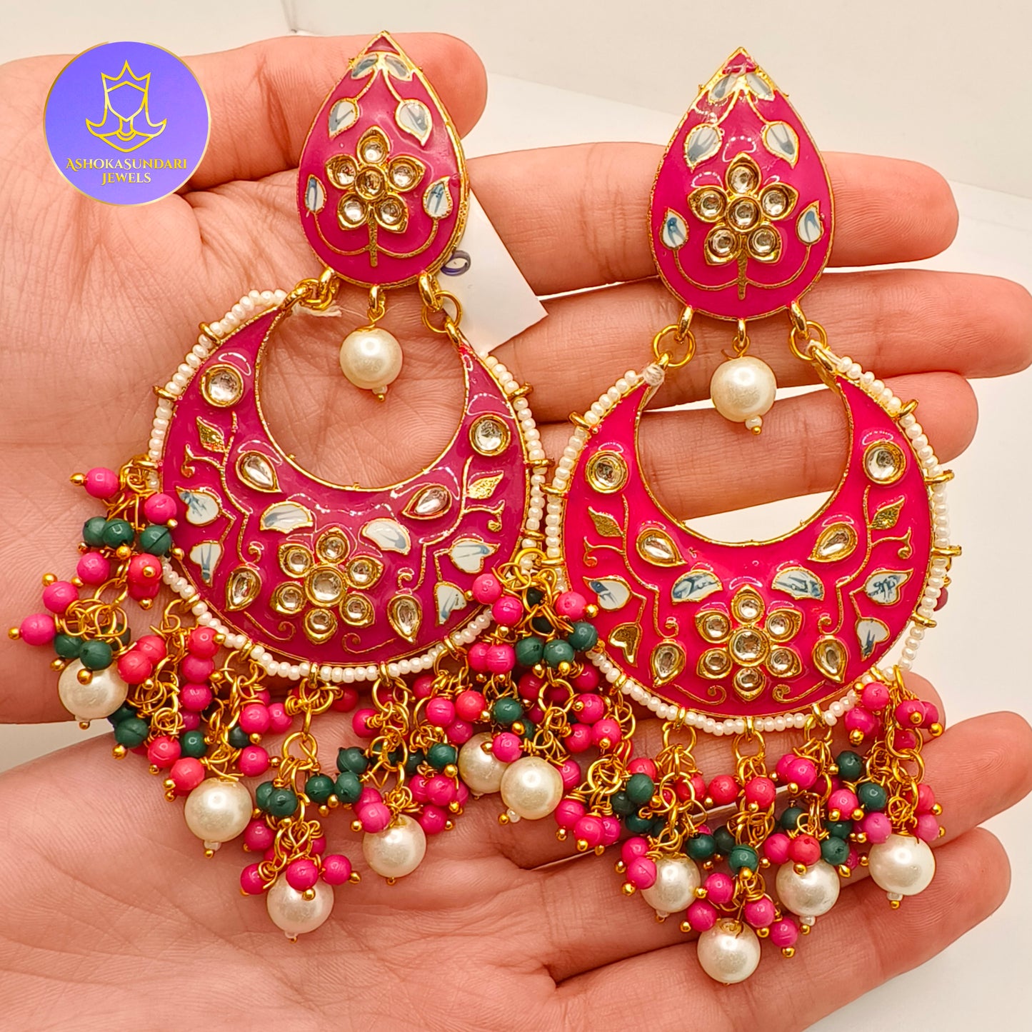 Pink Meenakari Statement Earrings