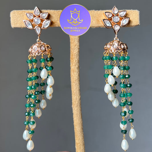White Pearl Polki Kundan Jhumki chandelier Earrings