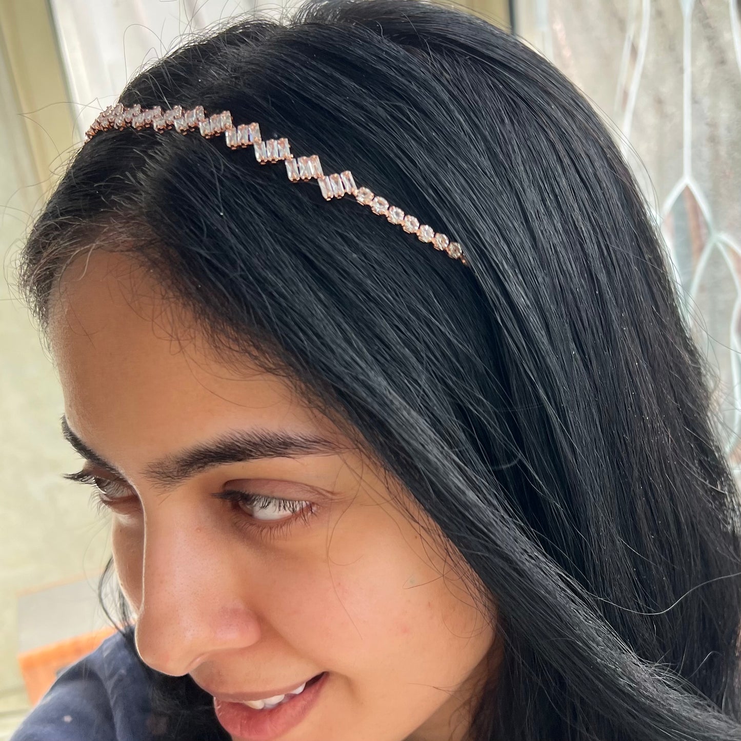 Rose Gold White Diamond Mathapatti Sheeshpatti Head Accessory