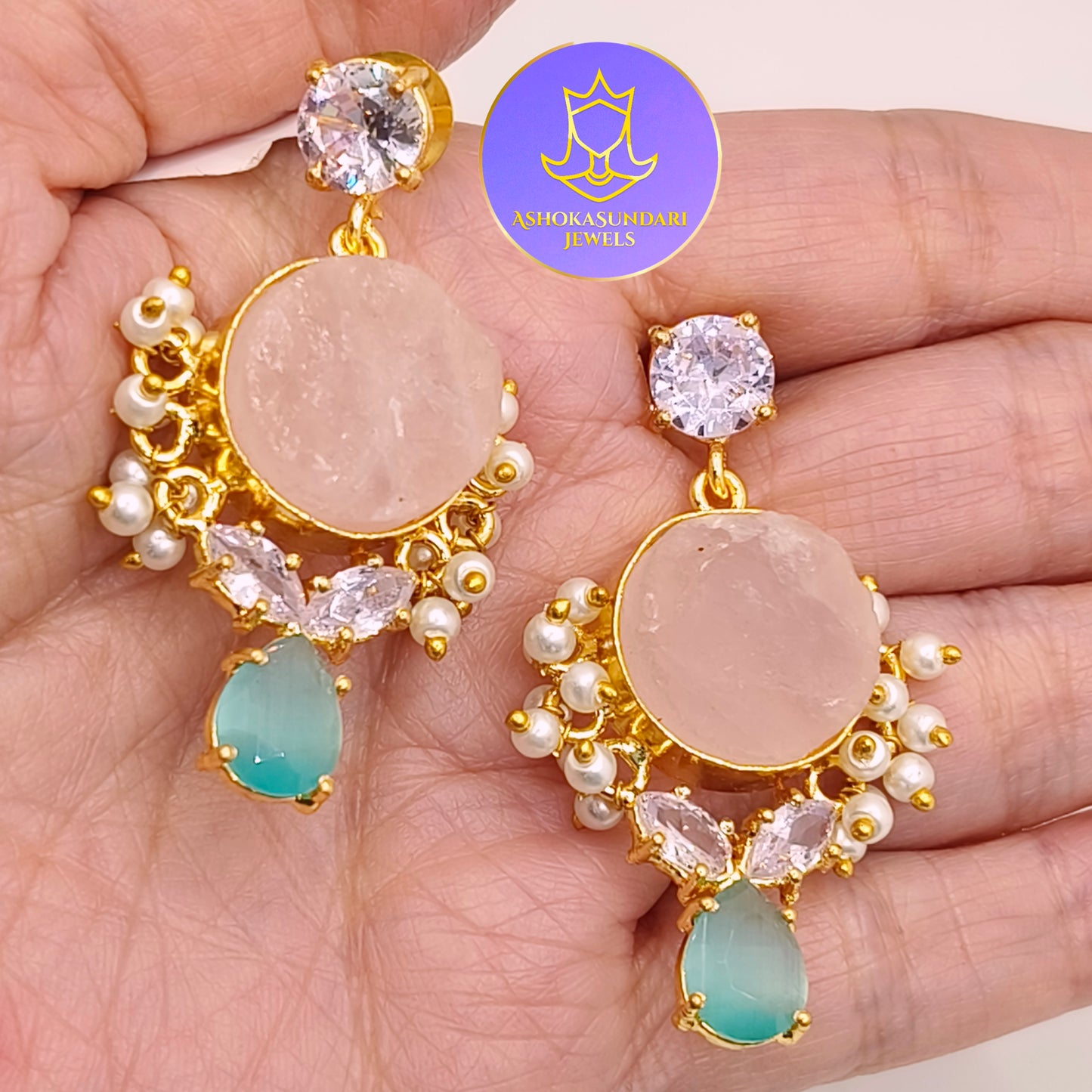 Sona Pink Blue Earrings