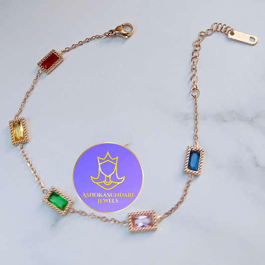 Multi color Stone Rose Gold Chain Bracelet