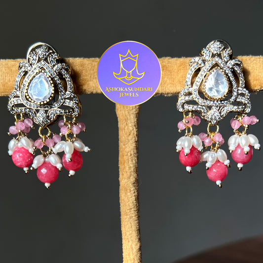 Zeenat Aman Pink Kundan Polki Earrings