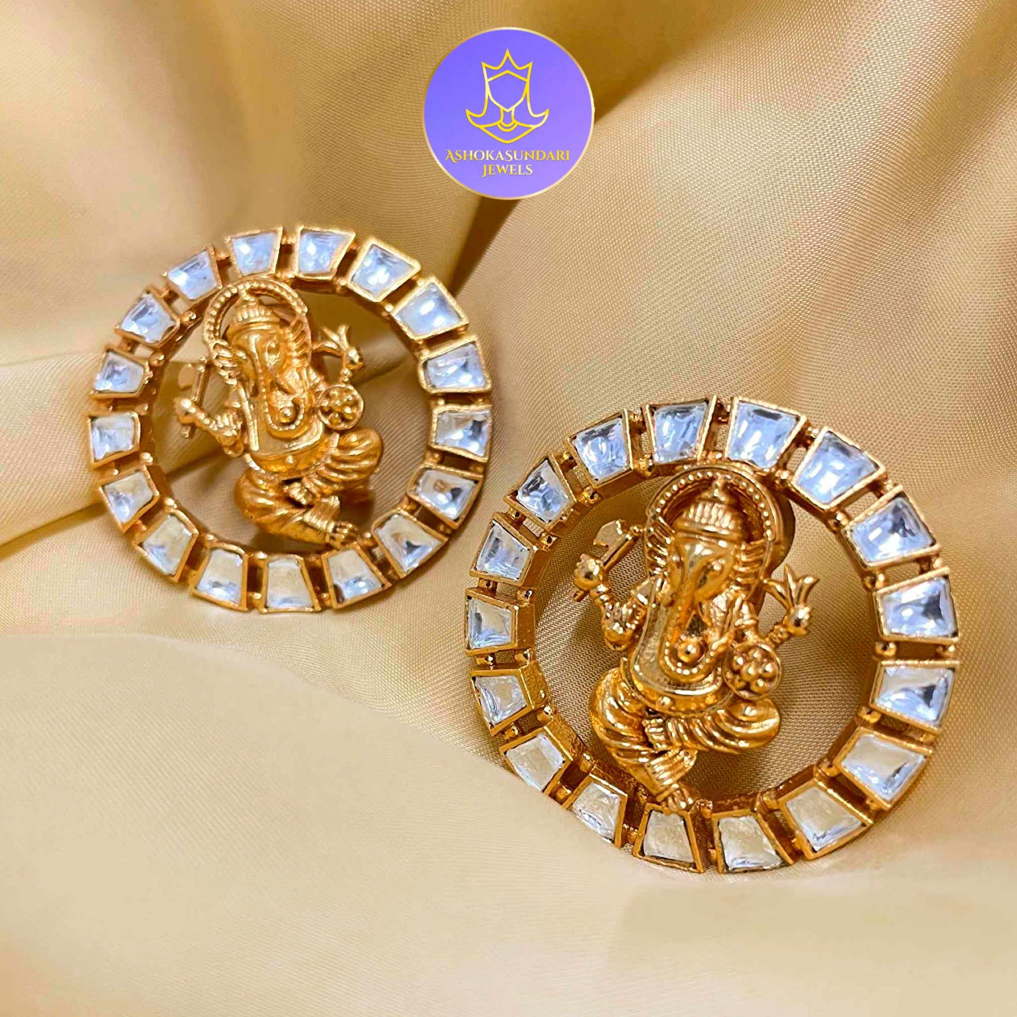 Ganesha Golden Small Cute Temple Stud Earrings – PencilboxShopUSA