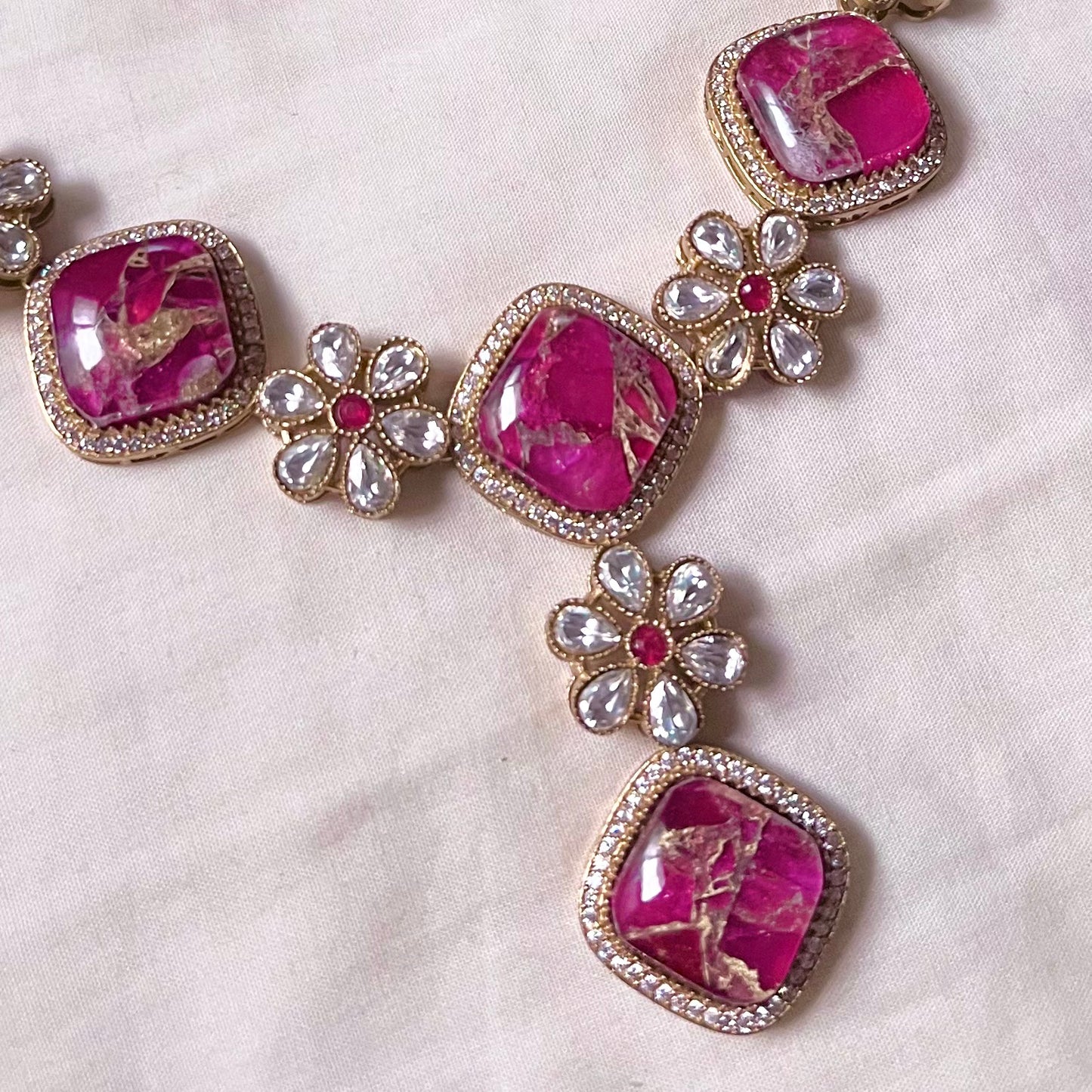 Rani Magenta Pink Moissanite Polki Choker Set