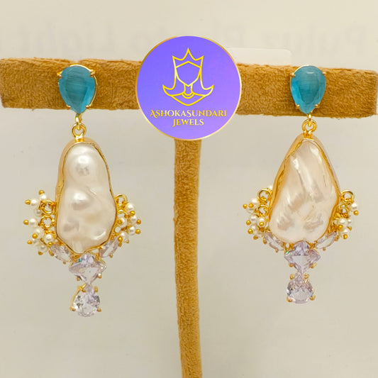 Raza White Pearl AD Earrings BLUE