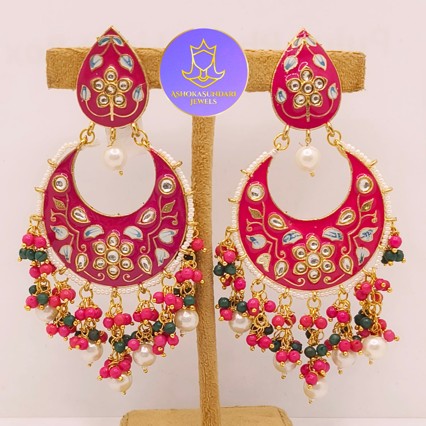 Pink Meenakari Statement Earrings