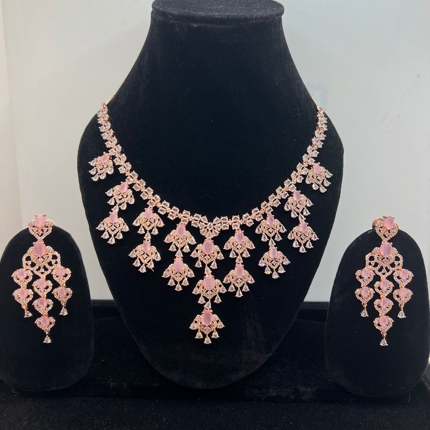 Rani Rose Gold White Zirconia Stone American Diamond Bridal Set