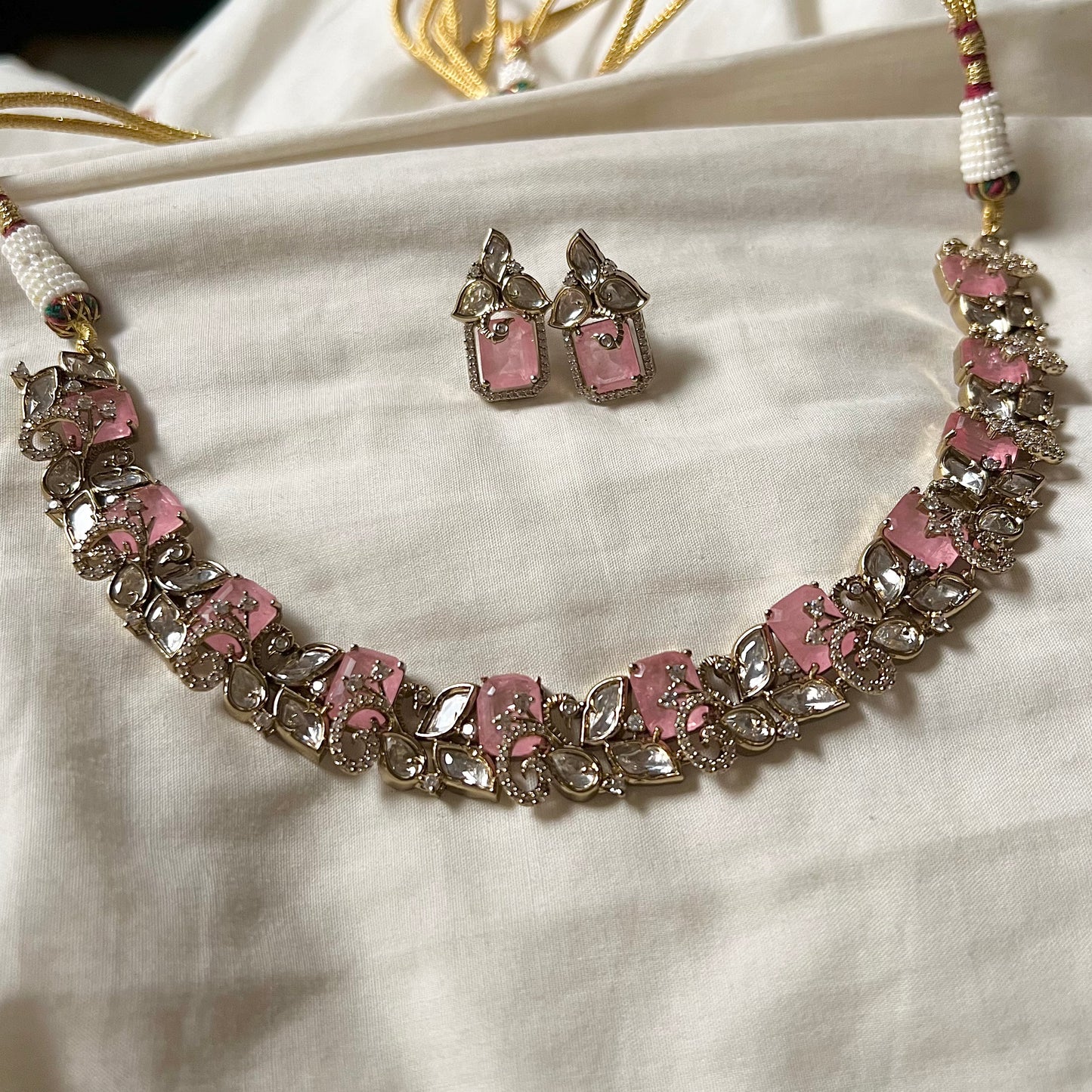 Pink Moissanite Polki Designer Set