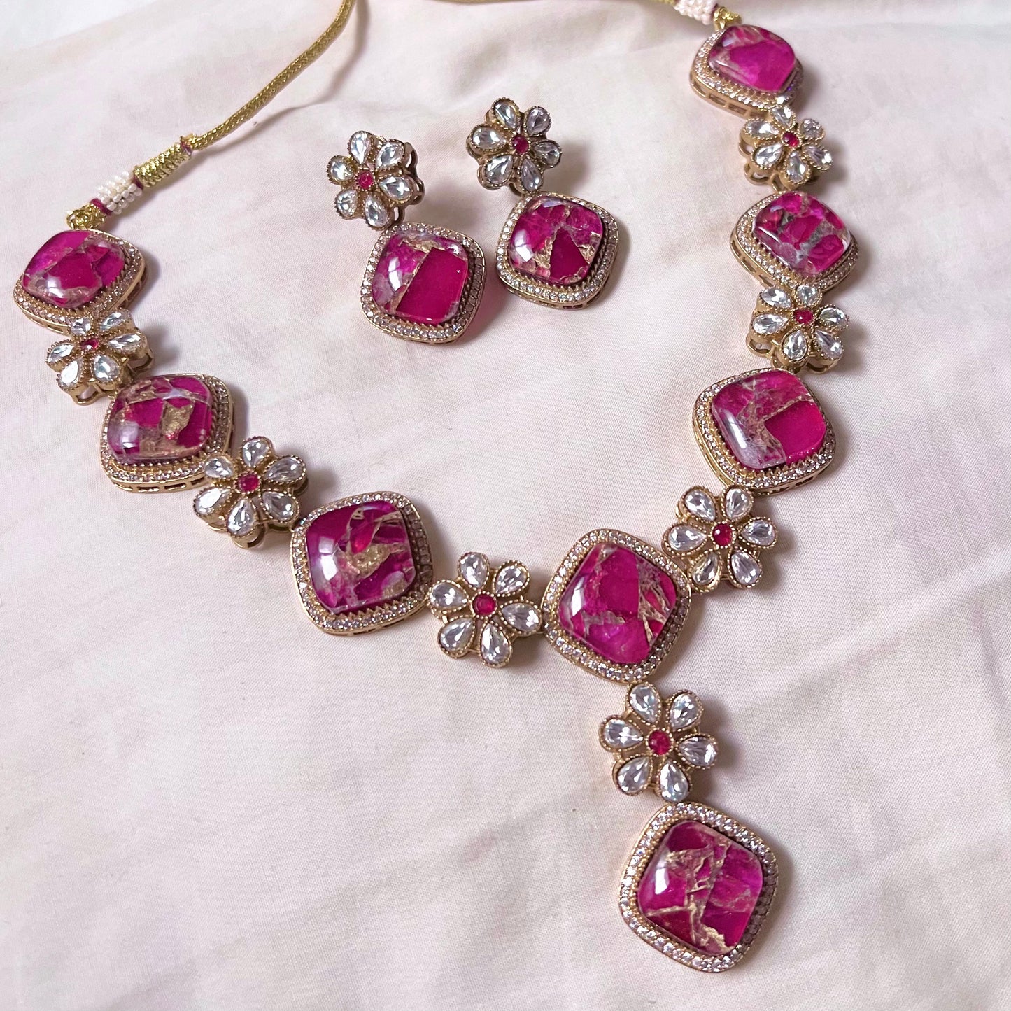 Rani Magenta Pink Moissanite Polki Choker Set