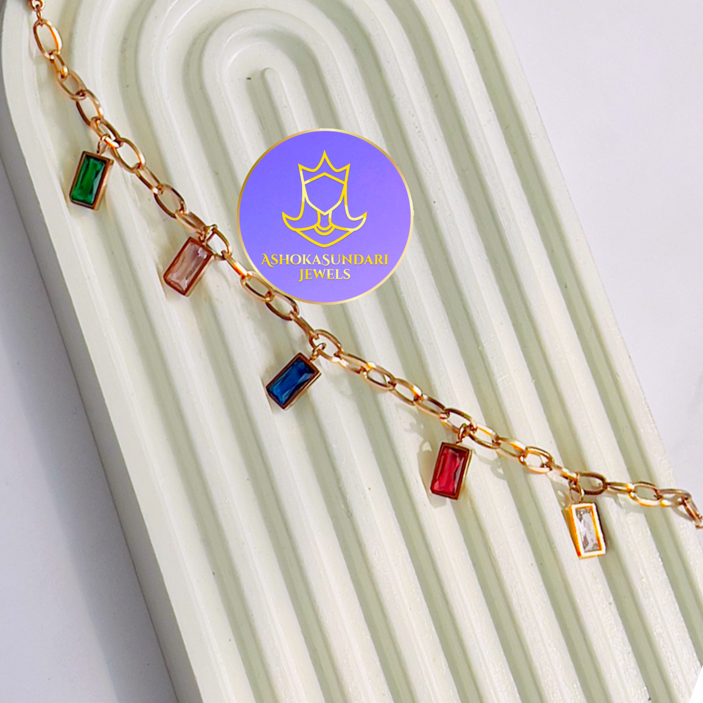Multi color Charm Rose Gold Chain Bracelet