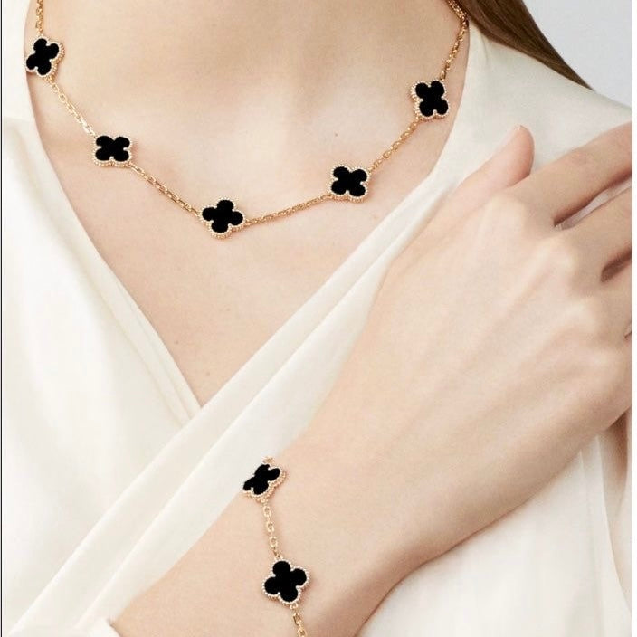 Van Cleef Clover Reversible Bracelet & Necklace Set