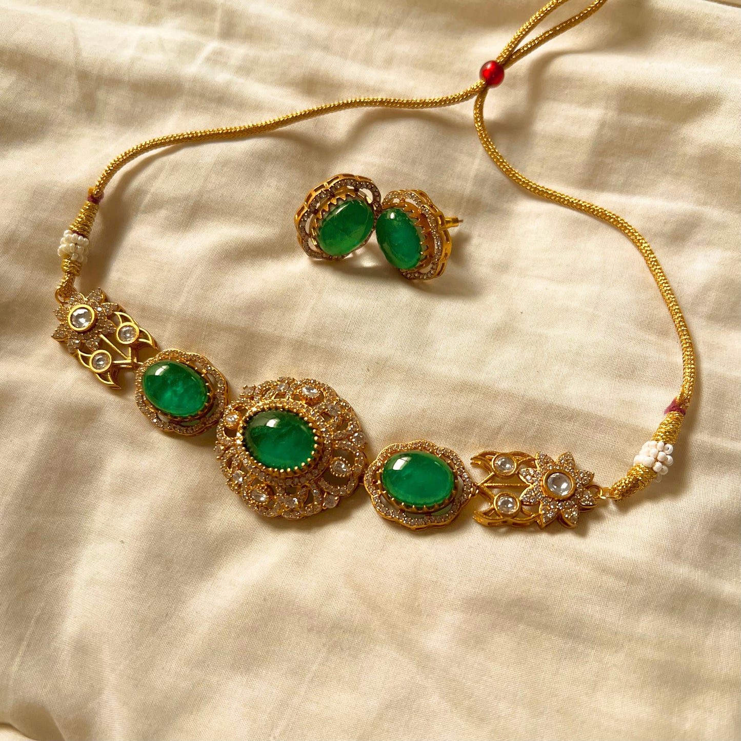 Royal Green Moissanite Polki Choker Set