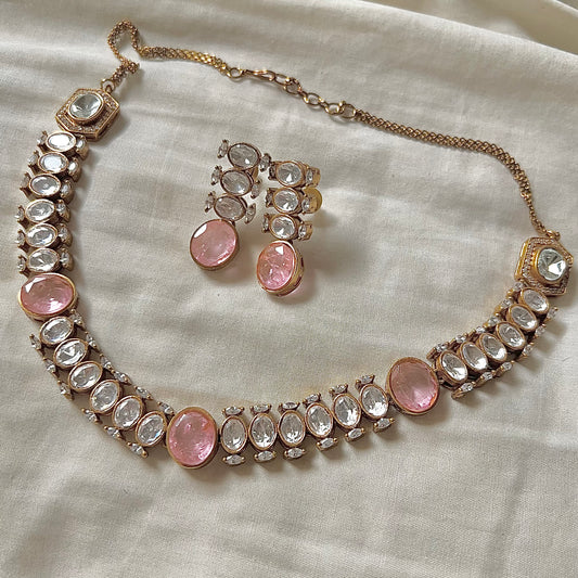 Lehra Pink Moissanite Polki Set