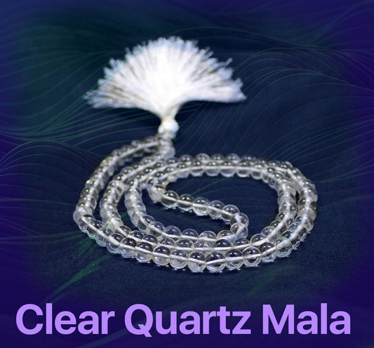 White Clear Quartz Crystal Spatik 108 Beads Mala
