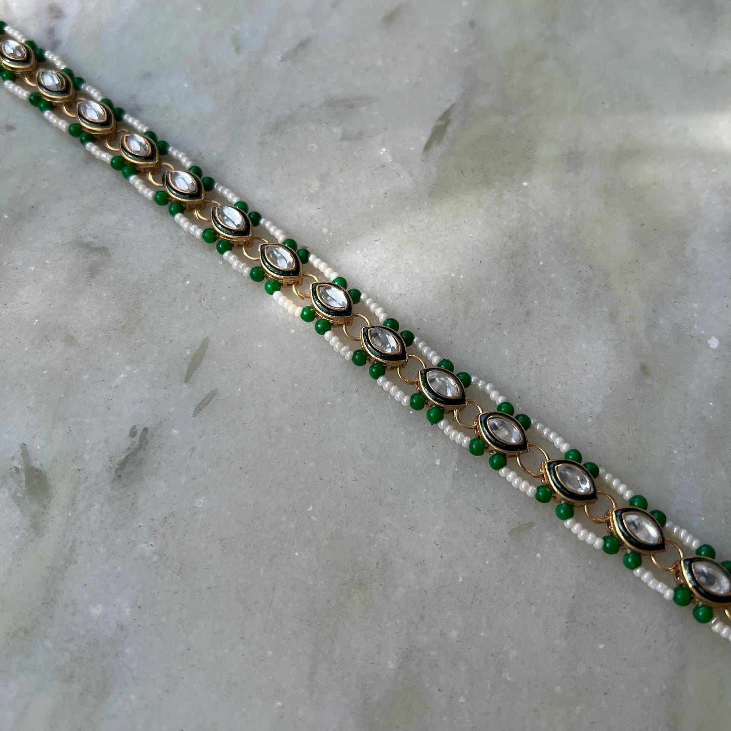 Green Single Line Kundan Sheeshpatti