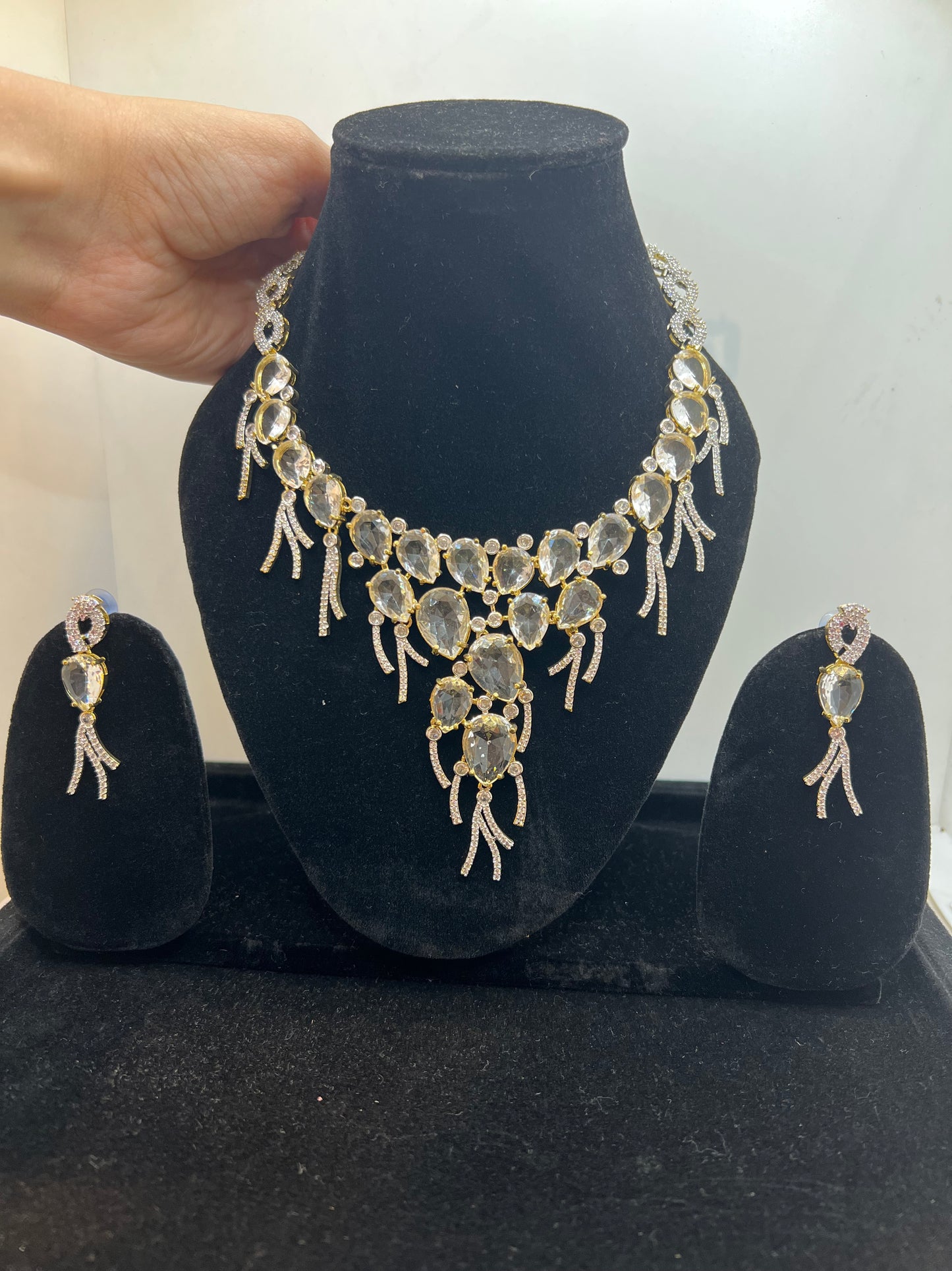 Gold White Zirconia Stone American Diamond Bridal Set