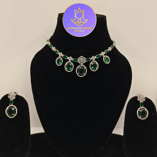 Emerald Green Stone Diamond Set