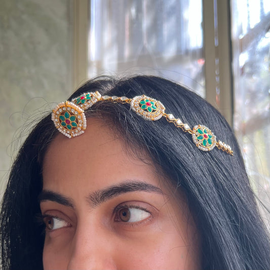 Kundan Mathapatti with Rajasthani Borla Traditional Head Accessory