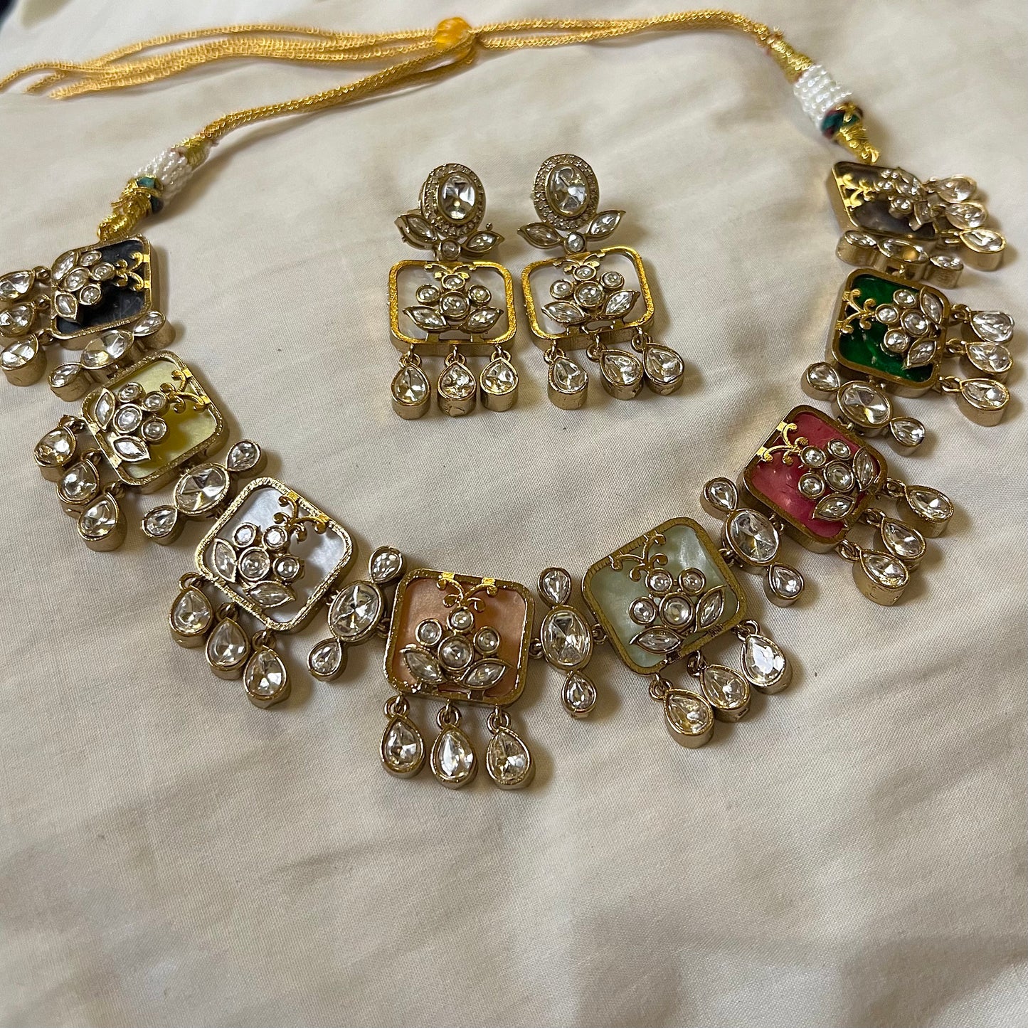 Multi Color Moissanite Polki Choker Set