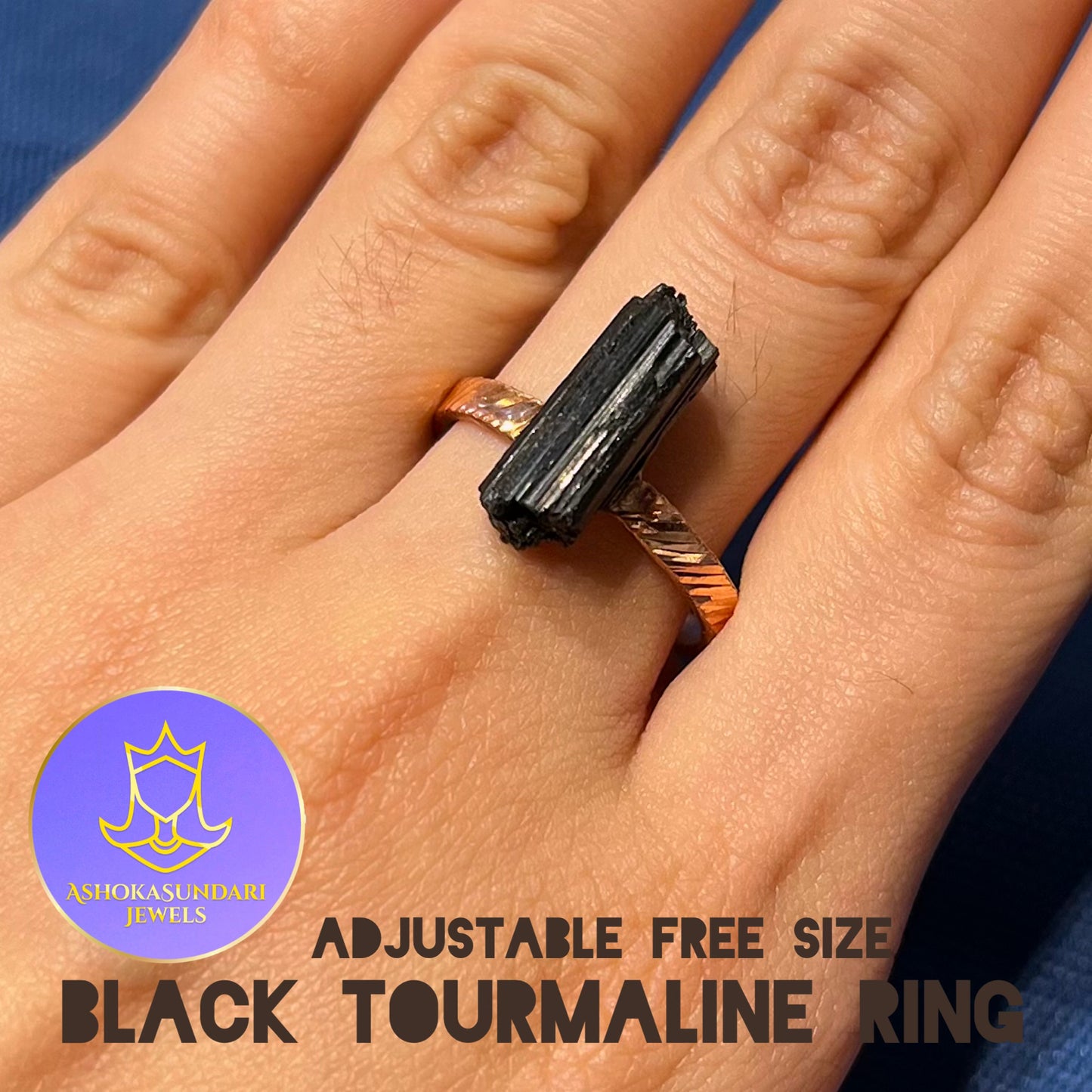 Black Tourmaline Crystal Rock Ring