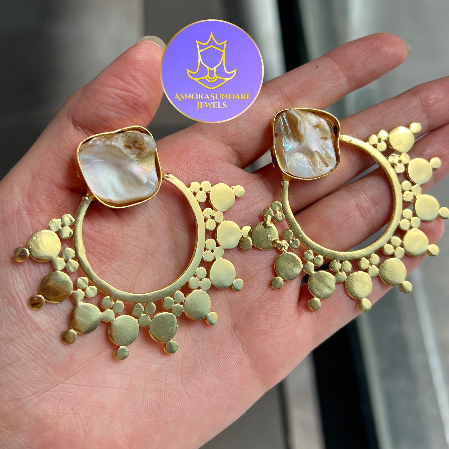 Gold White Mother of Pearl Earrings