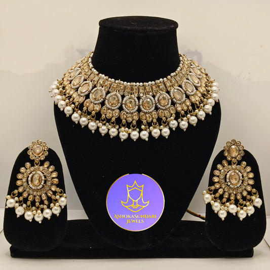 White Pearl Beaded Traditional Jewellery Set