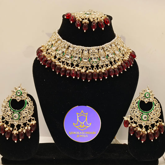 Dark Red Zeenat Aman Fancy Jewellery Set