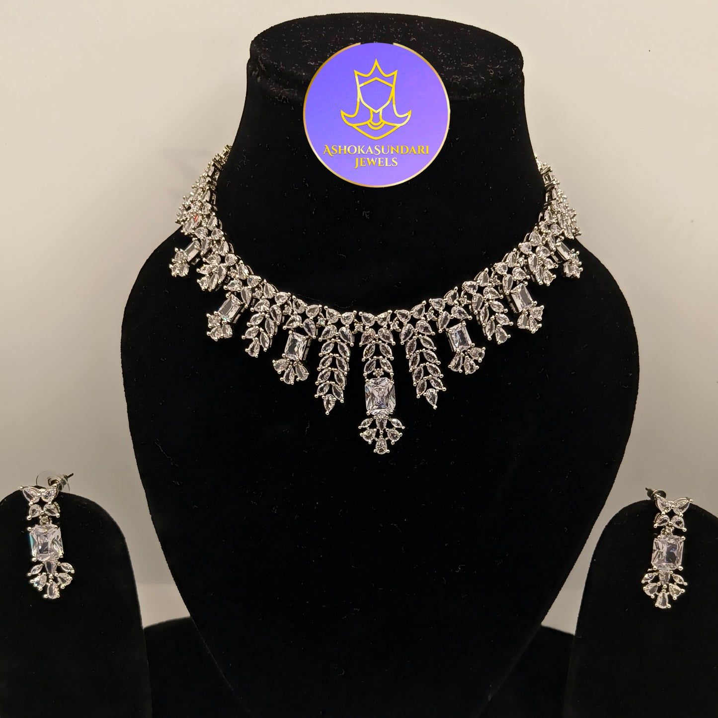 Princess V shape Diamond Zirconia Stone Jewellery Set