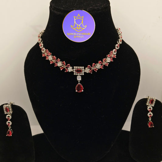 Musa Ruby Wine Stone Diamond Jewellery Set