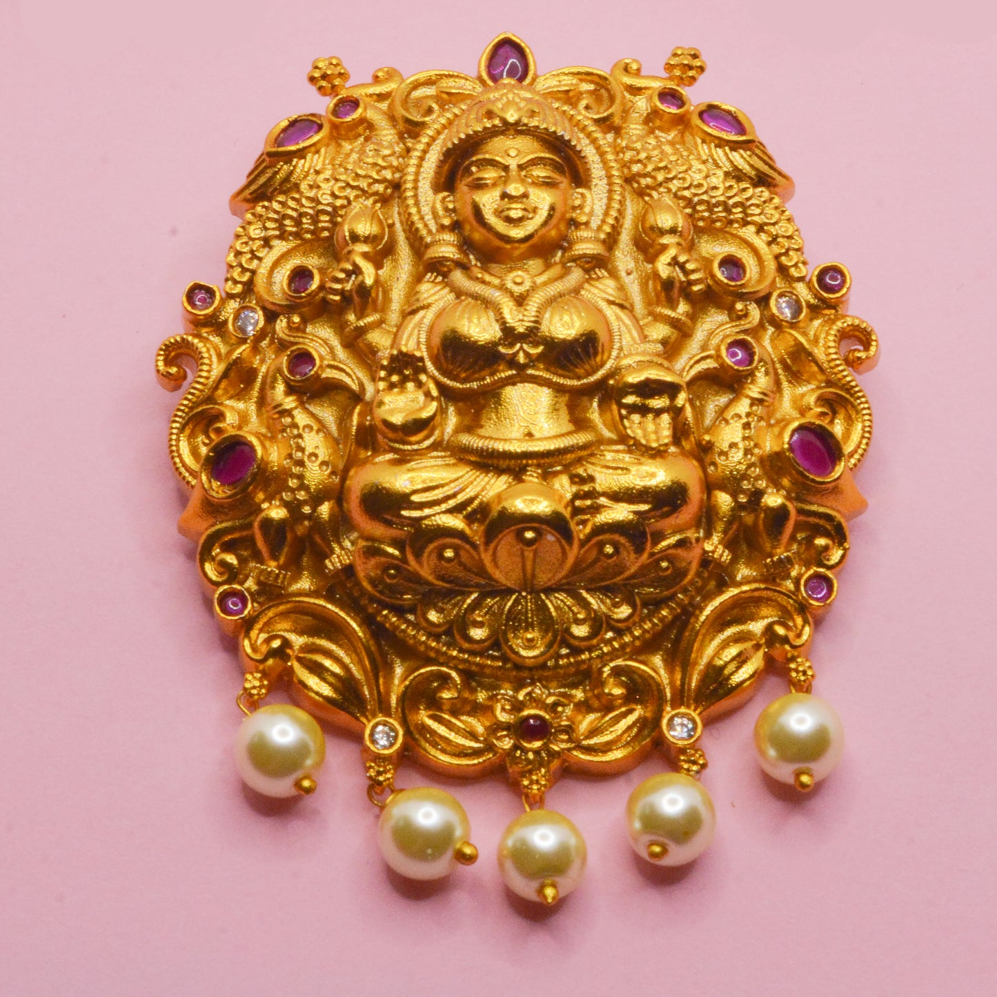Gold Laxmi Pendant Earrings Pearl Jewellery Set