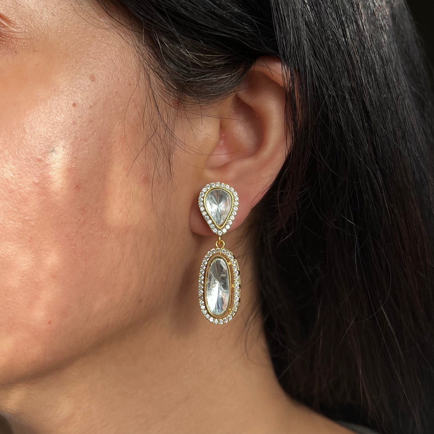 Priyanka Chopra Gold Polki Kundan Earrings