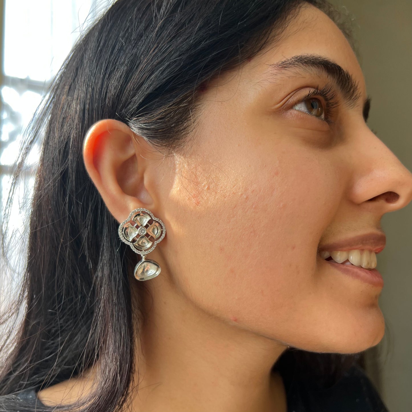 Sundari Kundan AD White Zircon Stone Earrings