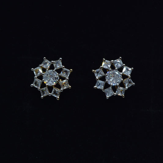 Flower Silver Small Ad White Zircon Earrings for Women