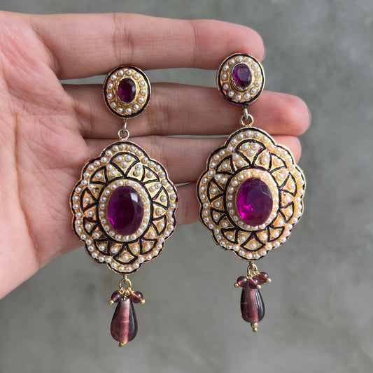 Lazeras Violet Gold Pearl Studded Earrings