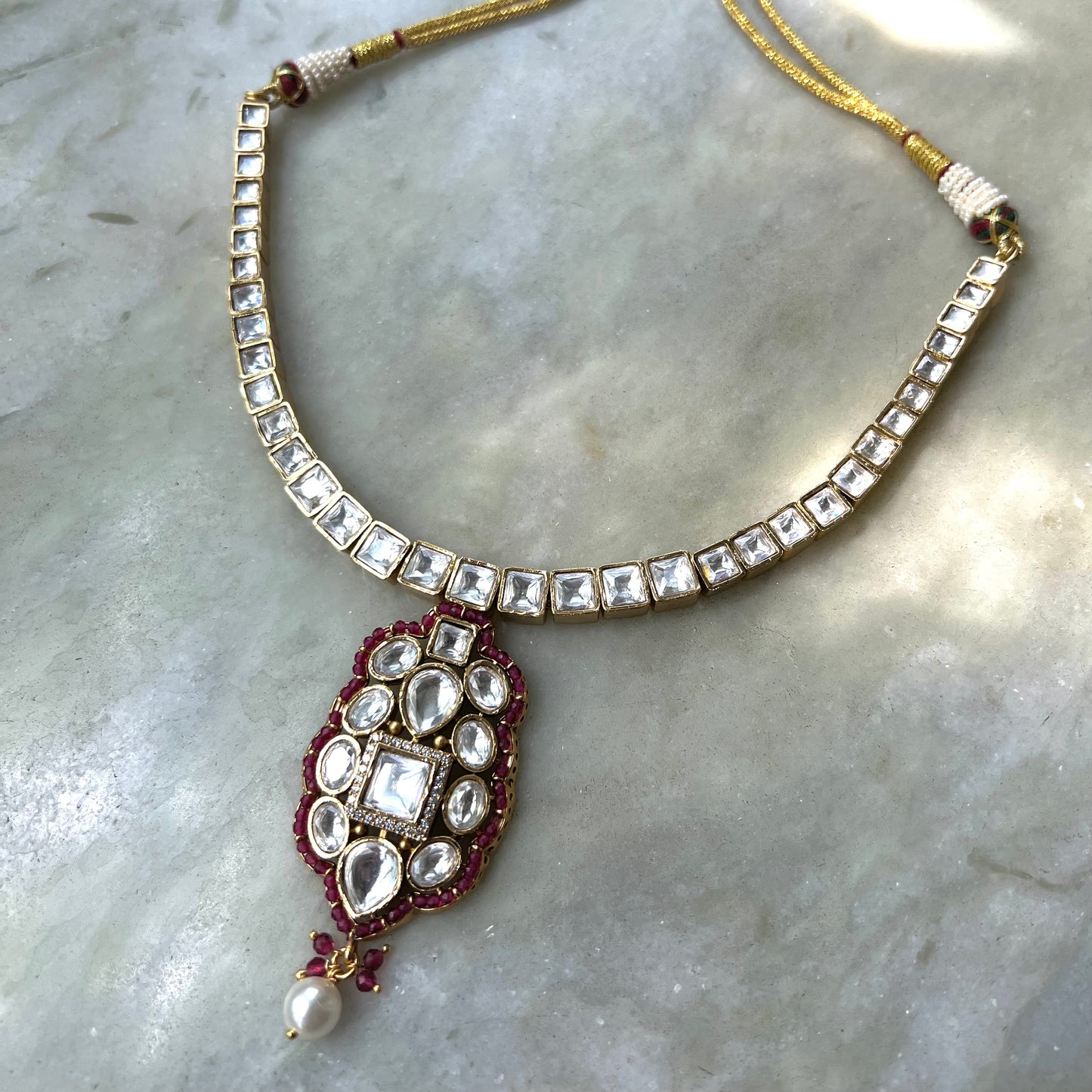 Gold Kundan with Diamond White Zircon Stone Pendant