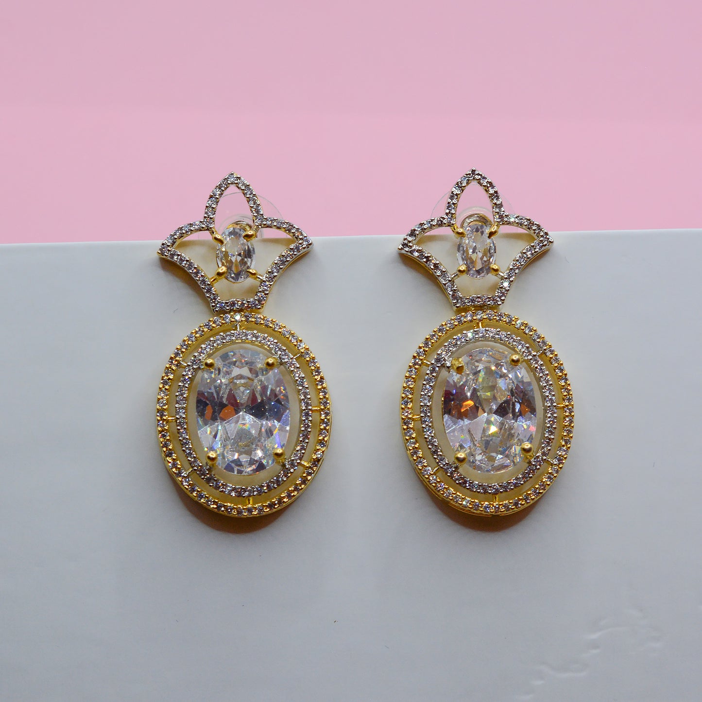 Pineapple Gold AD Stud Zircon Earrings