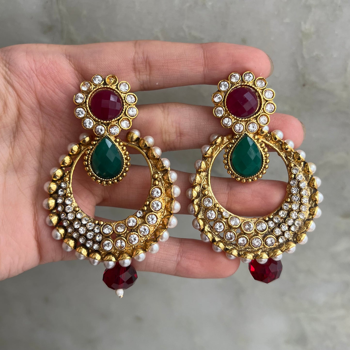Hindu Kundan Gold Pearl Earrings