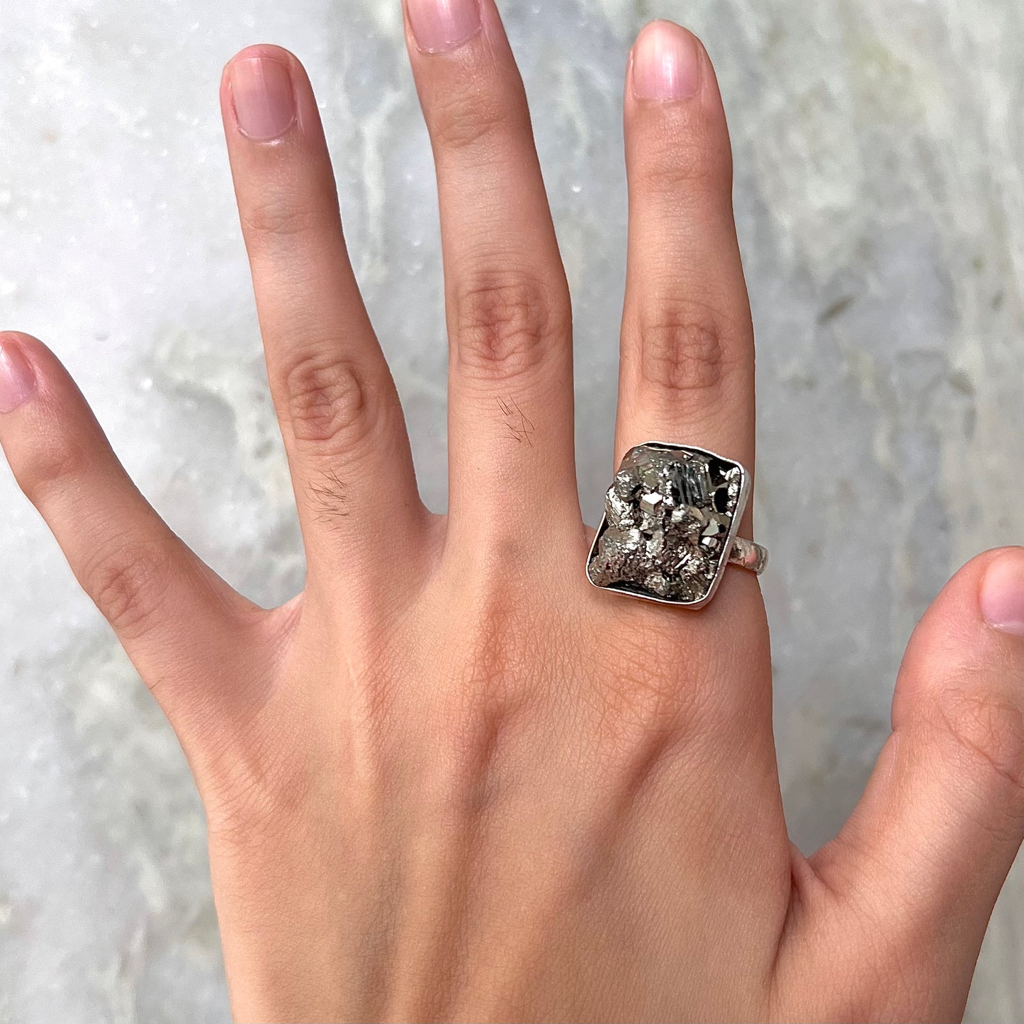 Natural Raw Pyrite Crystal Stone Ring