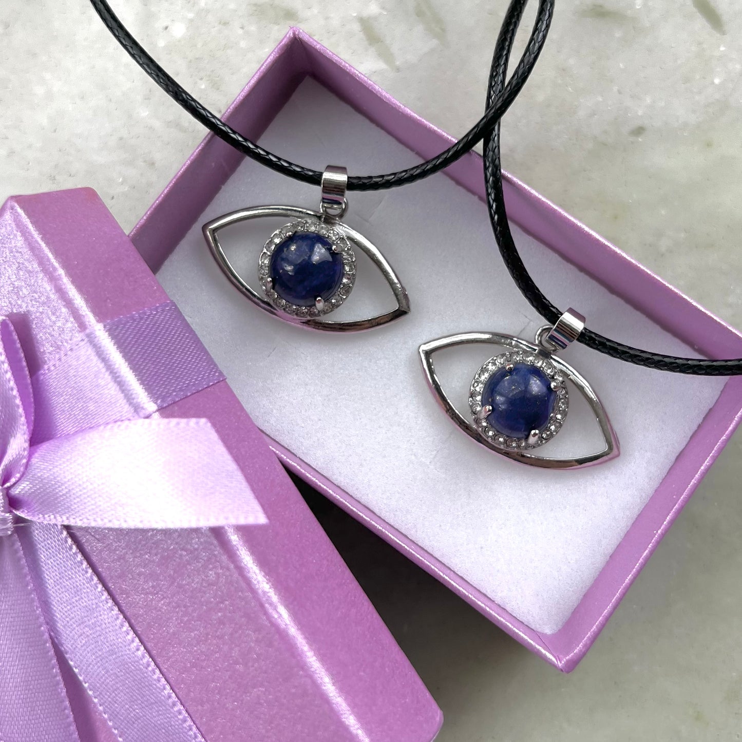 Blue Lapis Evil Eye Set of 2 Pendant Necklace